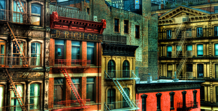 Historical Tribeca Buildings in New York City on Church St with D. Rich Co building