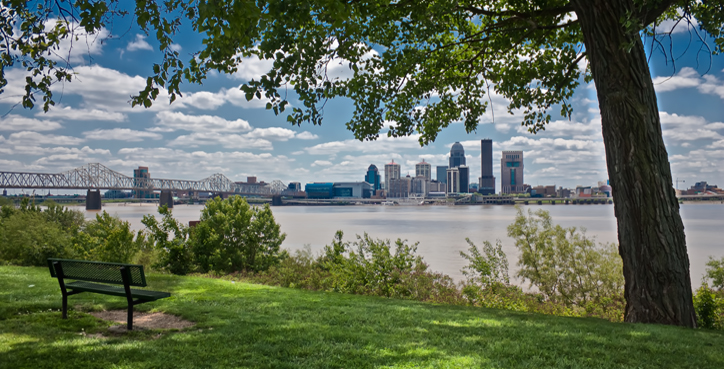 Louisville Skyline from Falls of the Ohio State Park in Indiana