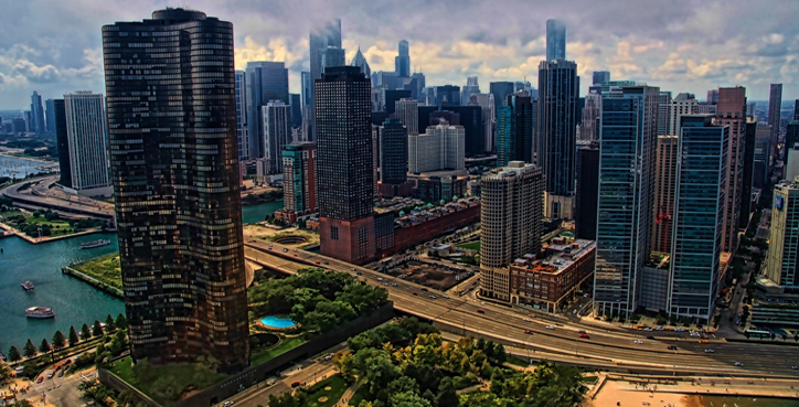 Aerial photo of Lake Point Tower, Lake Shore Drive in Chicago