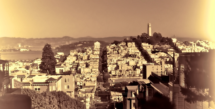 Old looking San Francisco photo with Coit Tower