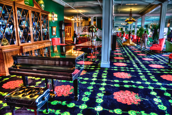 The lobby at the Grand Hotel on Mackinac Island.